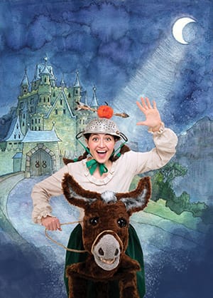 Will Tell poster image - with Wilhelmina Tell riding on top of Rosina, and the Baron's castle in the background - Photo © 2022 Brighton Studio; Illustration © 2022 Lisa Smith (show aimed at children and their families)